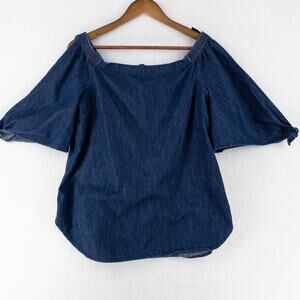Ralph Lauren Off The Shoulder Denim Top Womens Large Blue 3/4 Sleeve